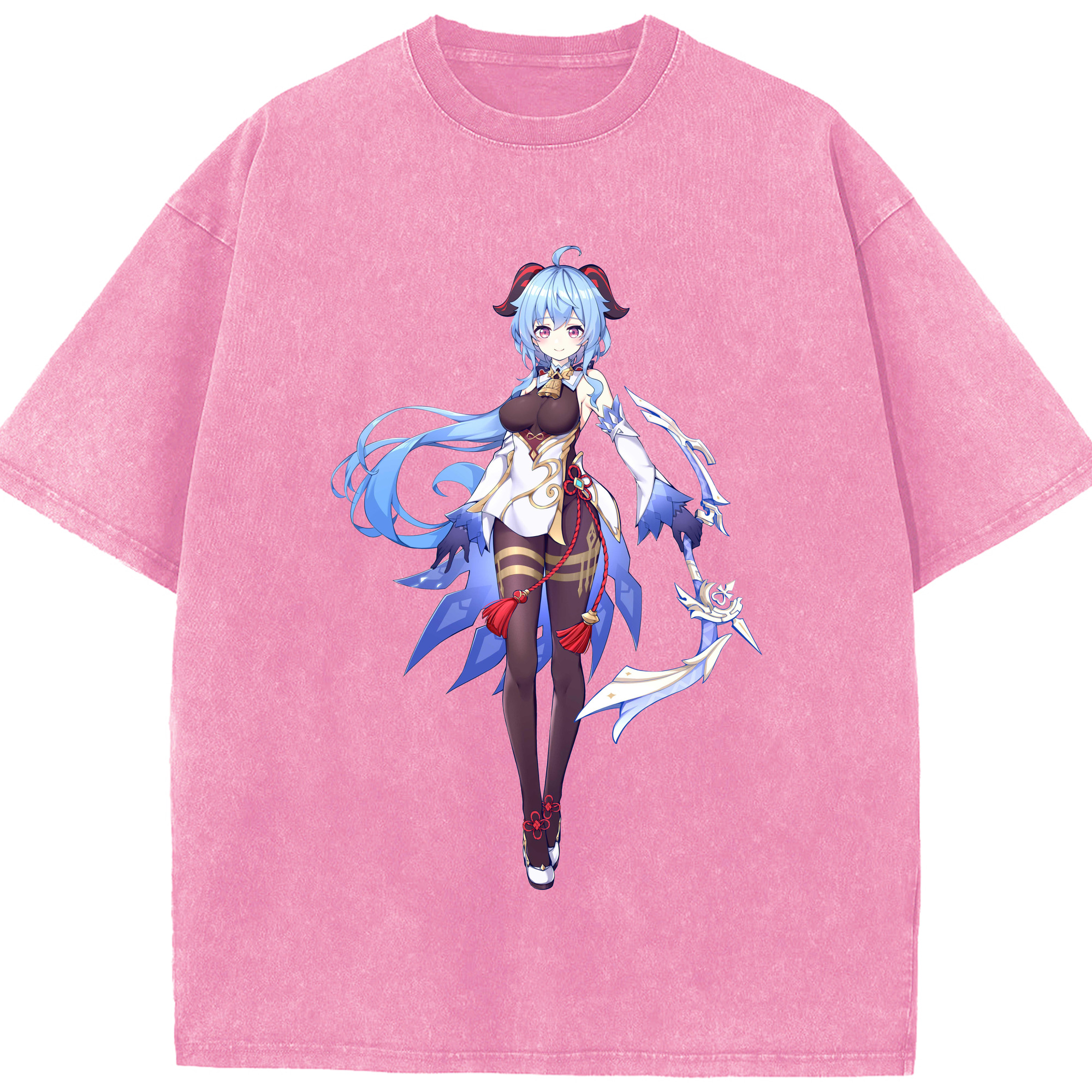 げんし神 甘雨 かんう genshin Ganyu 綿100% ヴィンテージ風 半袖Tシャツ（フロントプリント）
